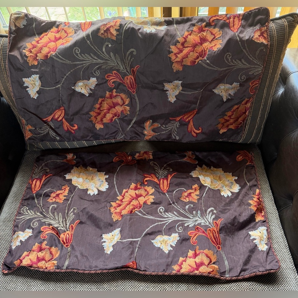 Michael Amini Floral Dark Brown with Orange Accents Decorative Pillow Cover Set